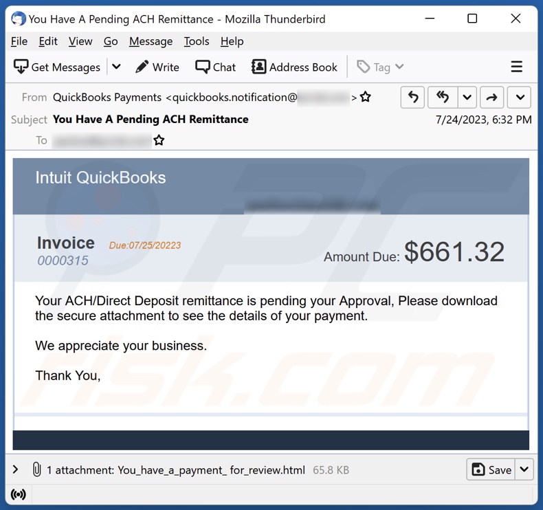 Intuit QuickBooks Invoice E-Mail Spam-Kampagne
