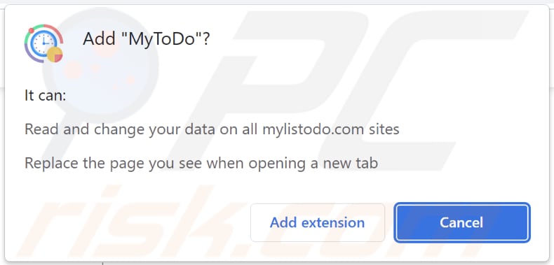 Der MyToDo Browserentführer bittet um Berechtigungen