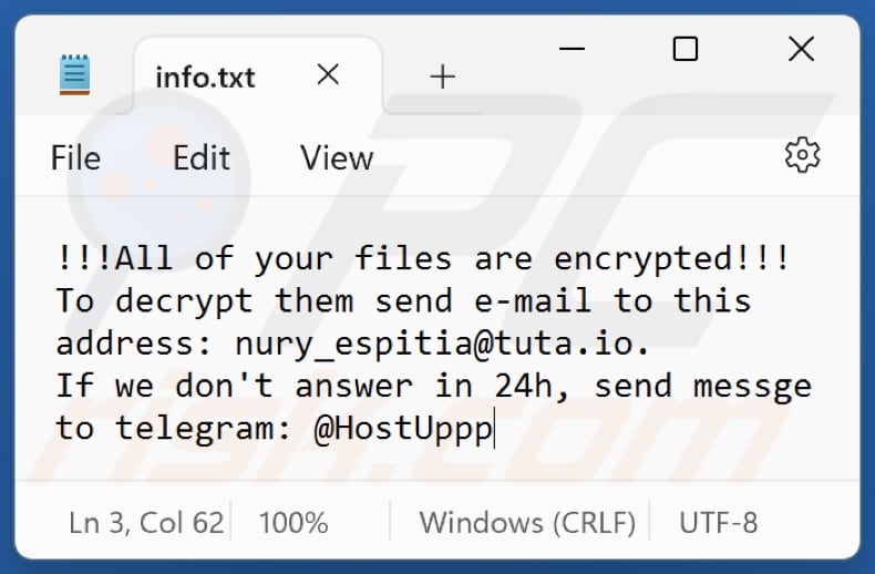 NURRI Ransomware Lösegeldmitteilung (info.txt)