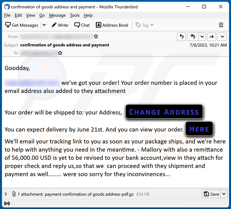 Order Information E-Mail-Betrug (2023-07-07)