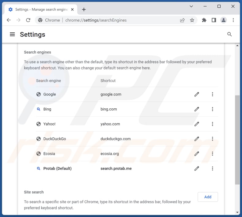 search.protab.me von der Google Chrome Standardsuchmaschine entfernen