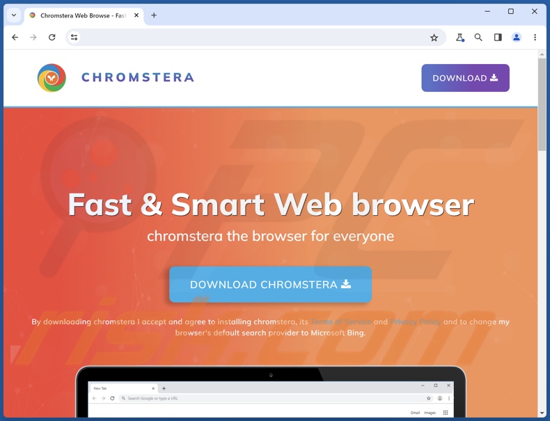 Webseite, die den Chromstera Browser fördert