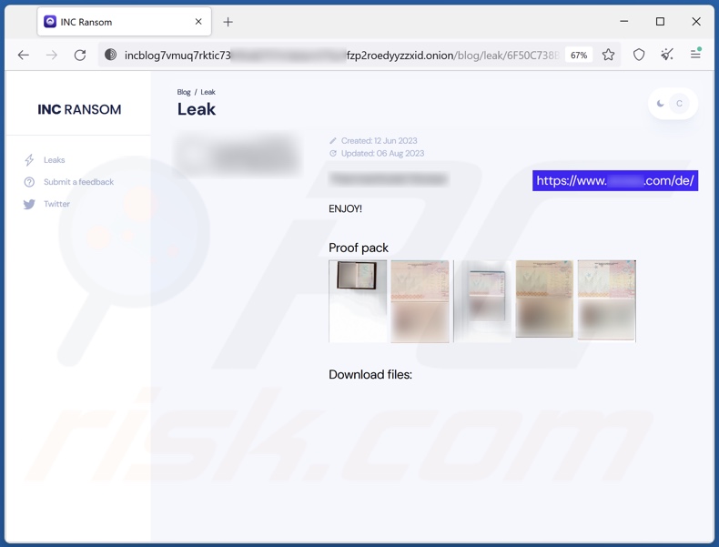 INC Ransomware Webseite zum Durchsickern gestohlener Daten