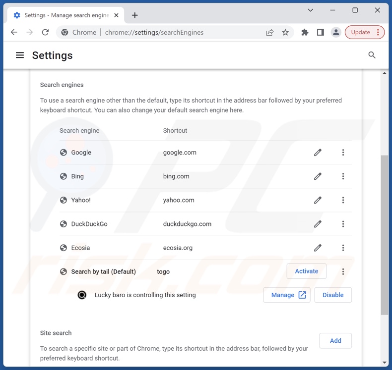 barosearch.com von der Google Chrome Standardsuchmaschine entfernen