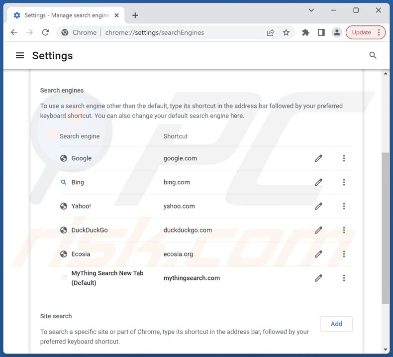 mythingsearch.com von der Google Chrome Standardsuchmaschine entfernen