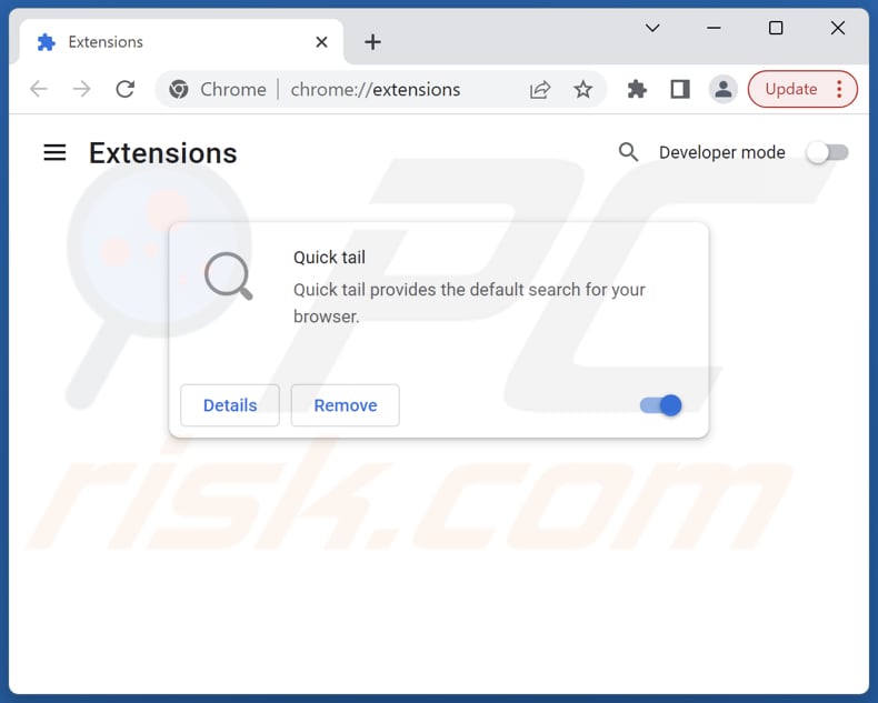 Mit tailsearch.com verwandte Google Chrome Erweiterungen entfernen