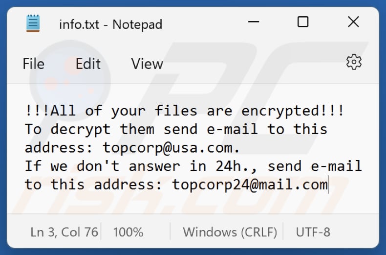 Top Ransomware Textdatei (info.txt)