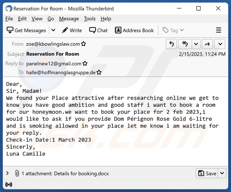 E-Mail verbreitet XWorm mit einer angehängten, bösartigen Datei (Details für booking.doc)
