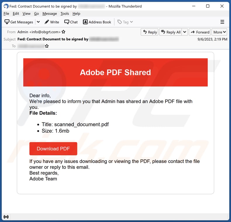 Adobe PDF Shared Phishing-Betrug