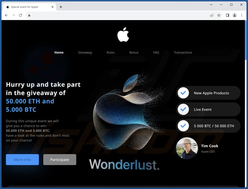 Apple Crypto Giveaway POP-UP-Betrug zweite Variante