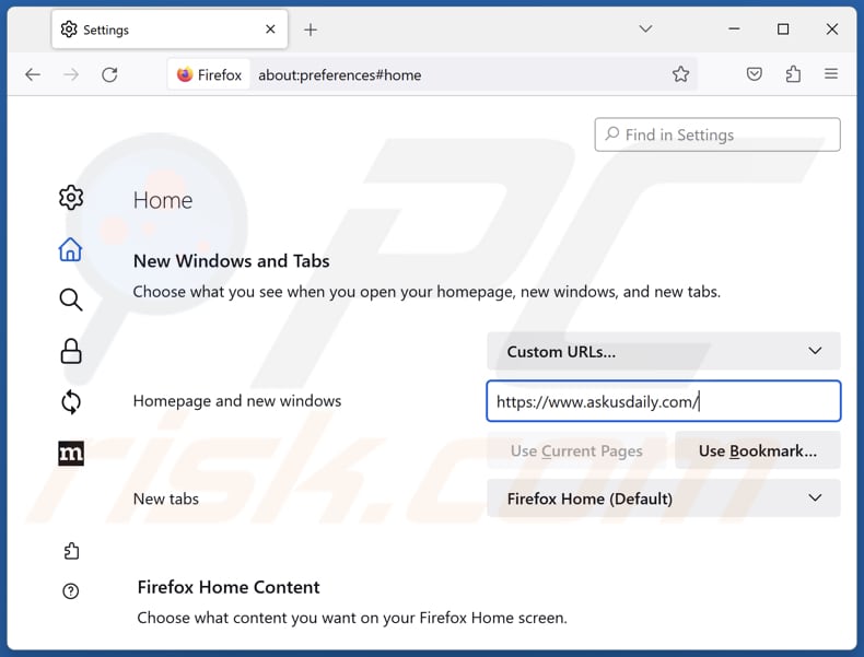 askusdaily.com von der Mozilla Firefox Startseite entfernen