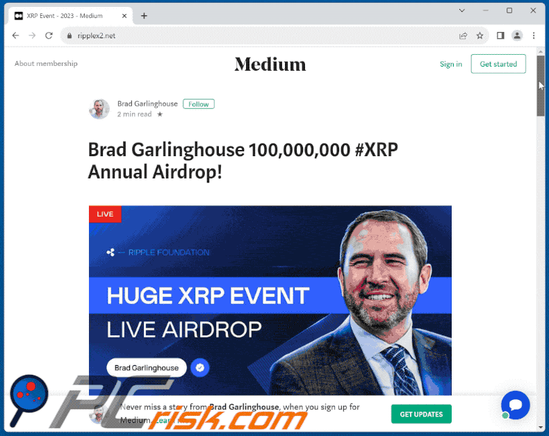 Aussehen des Brad Garlinghouse Crypto Giveaway Betrugs