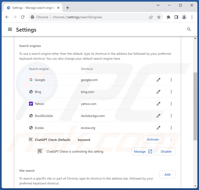 chatcheckext.com von der Google Chrome Standardsuchmaschine entfernen
