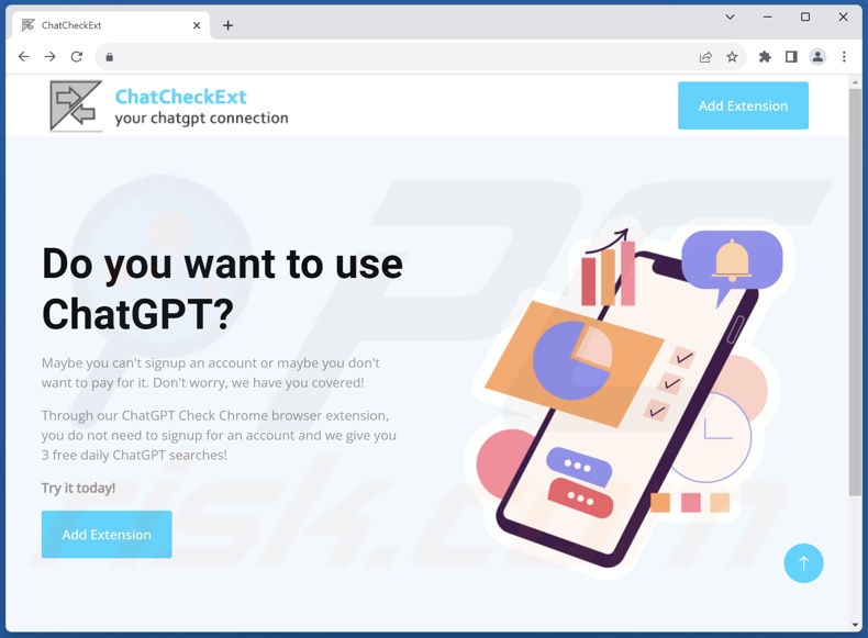 Webseite zur Förderung des ChatGPT Check Browserentführers