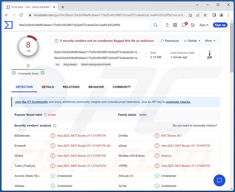 Fewer Malware Erkennungen auf VirusTotal