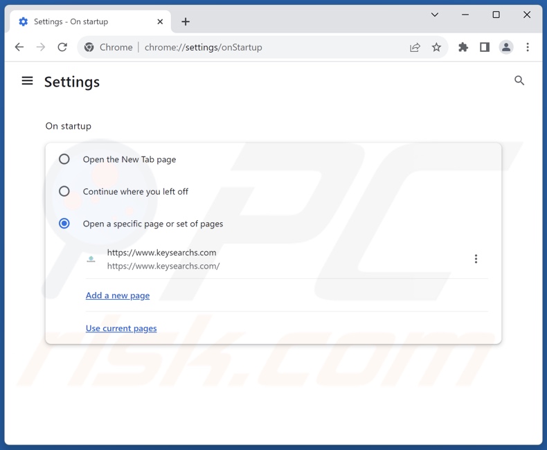 keysearchs.com von der Google Chrome Startseite entfernen