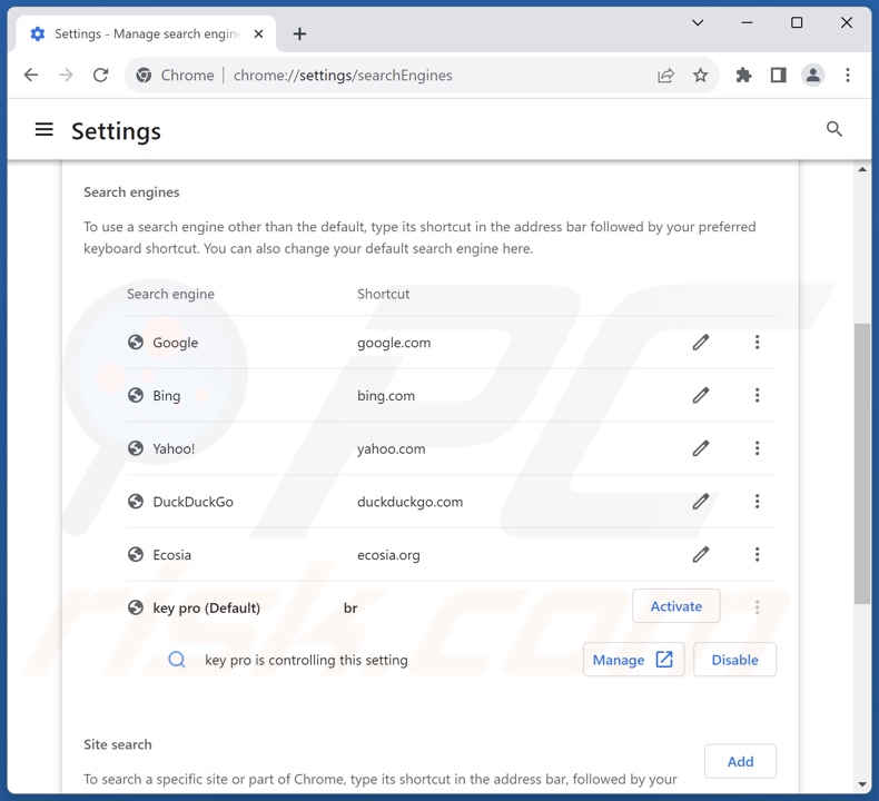 keysearchs.com von der Google Chrome Standardsuchmaschine entfernen