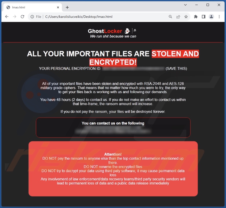 GhostLocker Ransomware Lösegeldforderung (lmao.html)