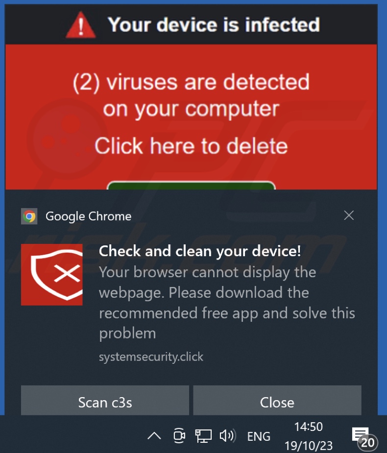 Werbung, die von einer Webseite mit der Google Safe Browser Total Protection-Masche geschaltet wird (systemsecurity[.]click)