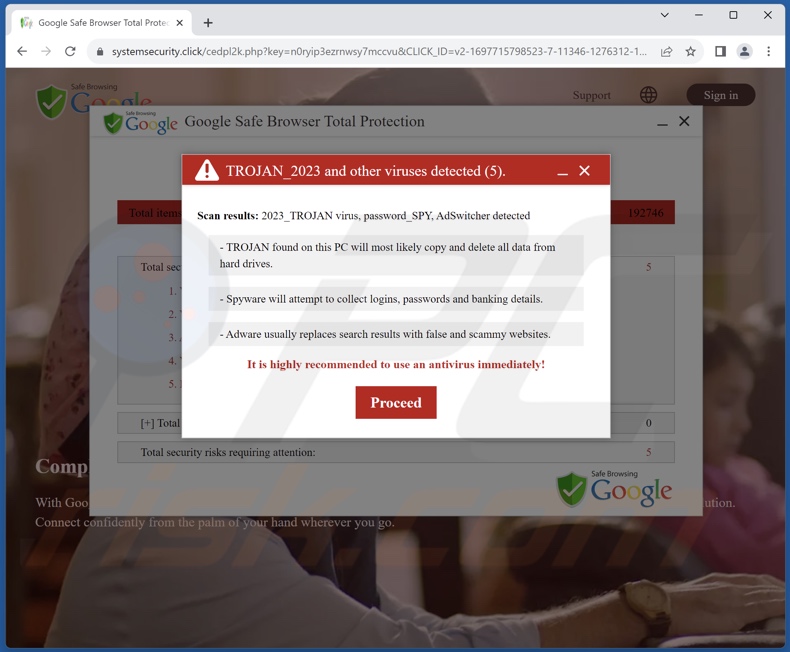 Google Safe Browser Total Protection Betrug Pop-up