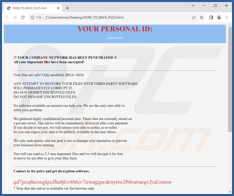 Hazard Ransomware HTML Datei (HOW_TO_BACK_FILES.html)