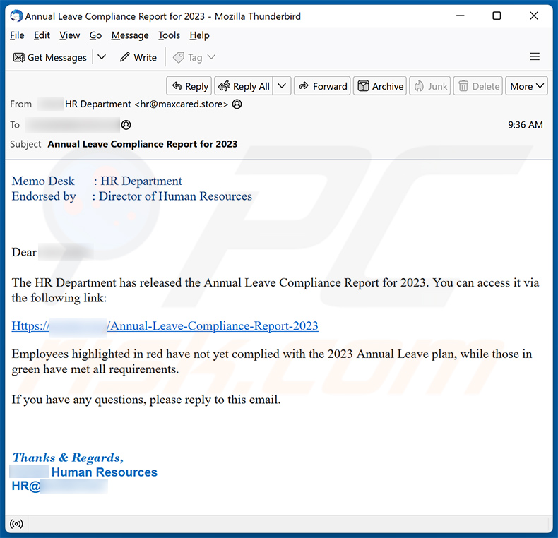 HR (Human Resources) E-Mail-Betrug (2023-10-19)