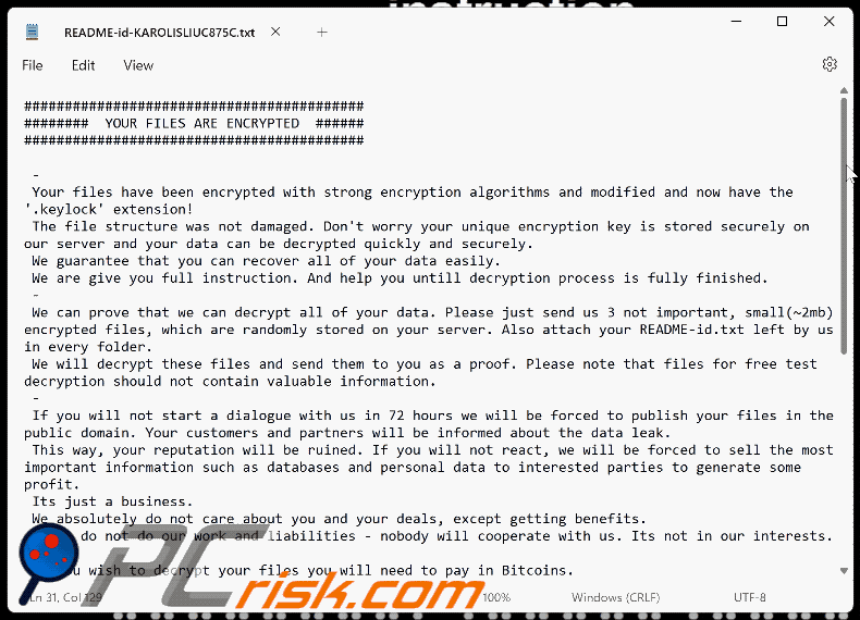 Keylock Ransomware Lösegeltmitteilung (README-id-[username].txt) GIF