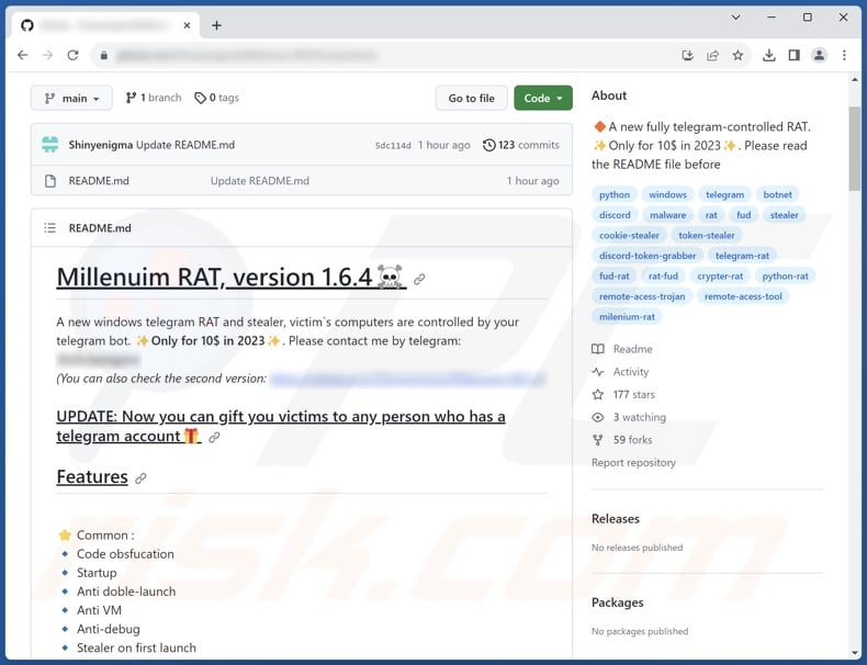 Vorherige Version von Millenium RAT, die online beworben wurde