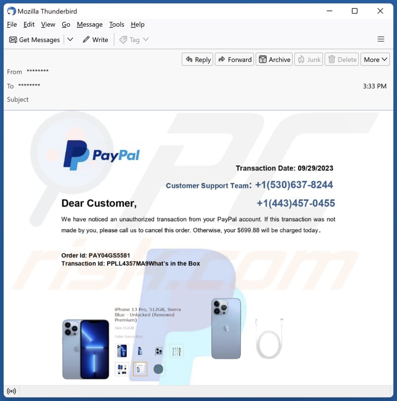 PayPal - Unauthorized Transaction E-Mail Spam-Kampagne