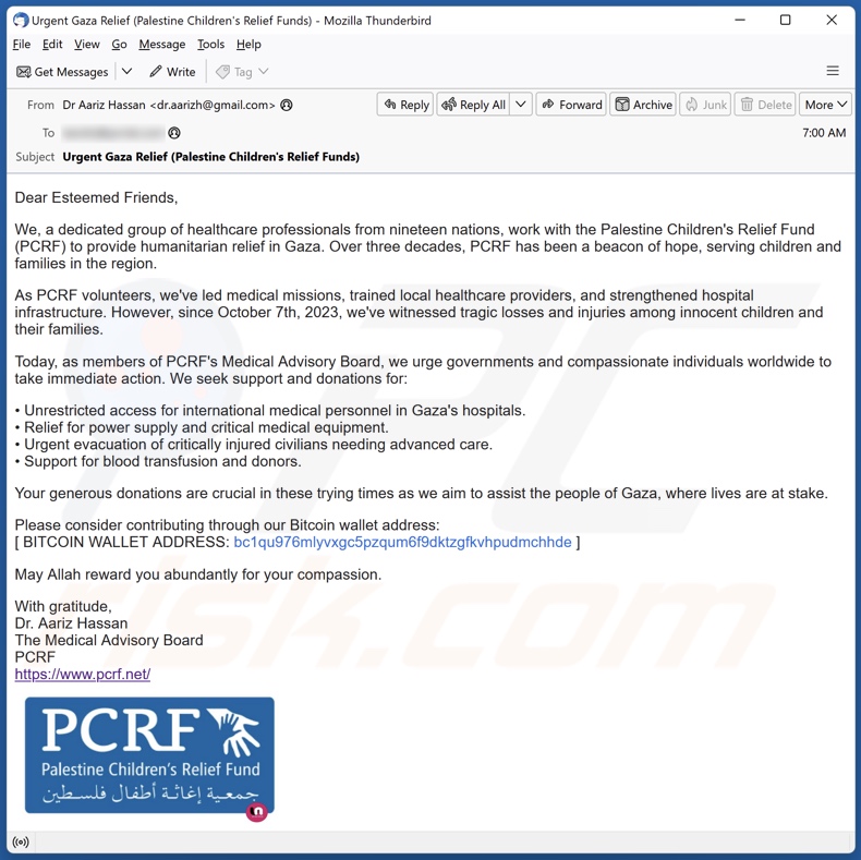 PCRF E-Mail Spam-Kampagne