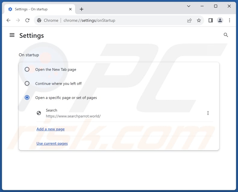 searchparrot.world von der Google Chrome Startseite entfernen