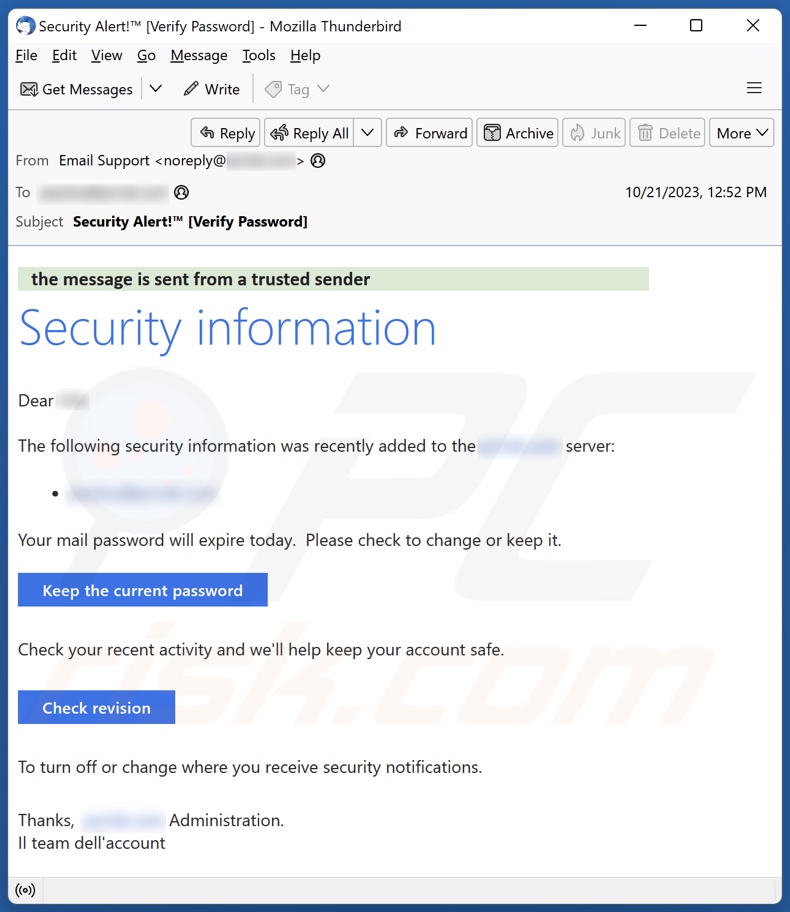 Security Information E-Mail Spam-Kampagne