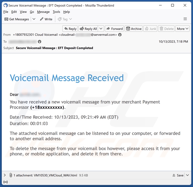 Voicemail Message Received E-Mail Spam-Kampagne