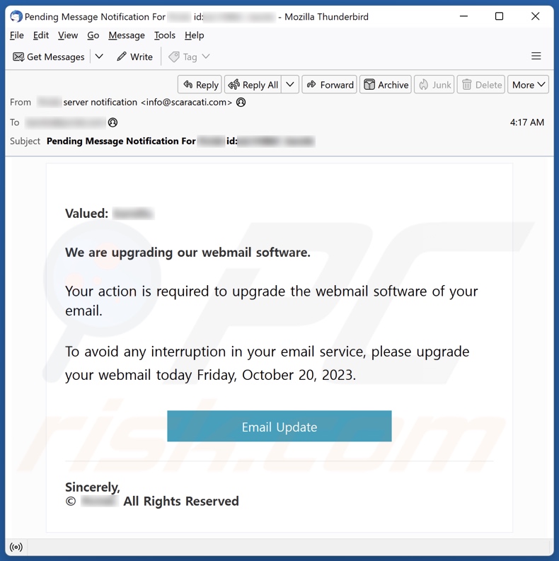 Webmail Software Upgrade E-Mail Spam-Kampagne