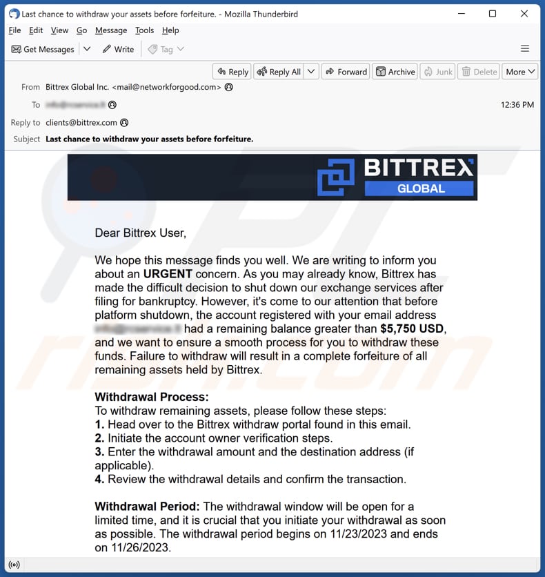 Bittrex E-Mail Spam-Kampagne