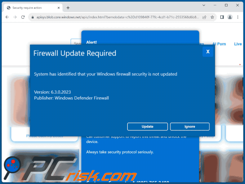 Aussehen des Betrugs Firewall Update Required (GIF)