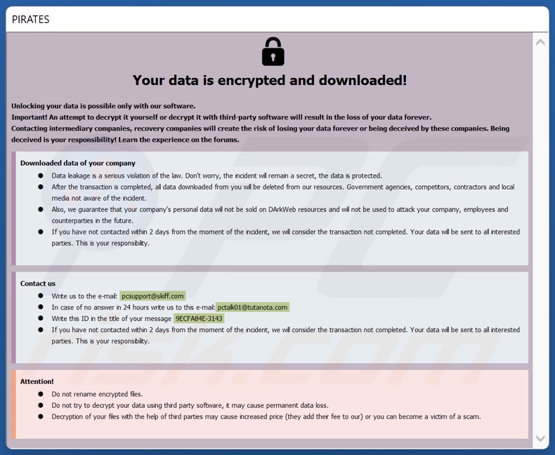 LEAKDB Ransomware Lösegeldforderung (info.hta)