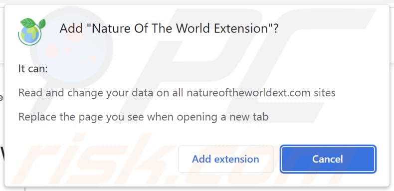 Nature Of The World Extension Browserentführer bittet um Berechtigungen