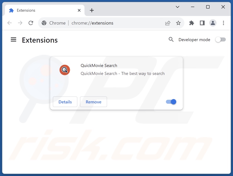 Mit search.quickmovietab.com verwandte Google Chrome Erweiterungen entfernen