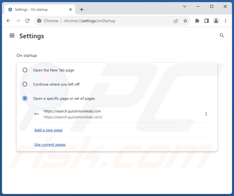search.quickmovietab.com von der Google Chrome Startseite entfernen