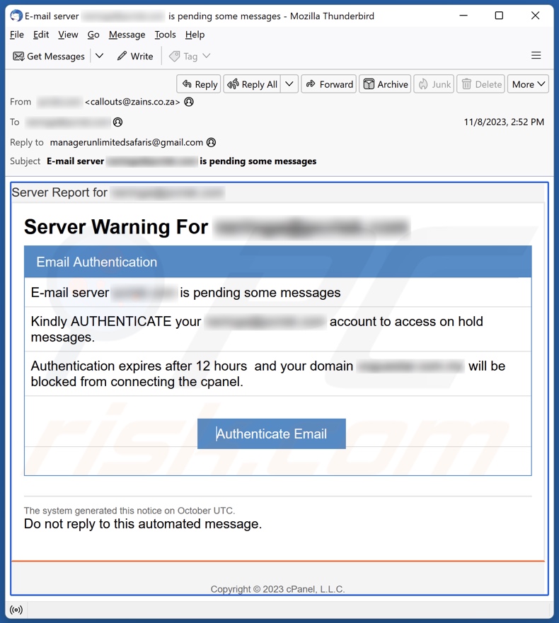 Server Warning E-Mail Spam-Kampagne