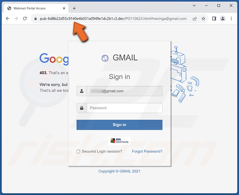 Server Warning Betrugs-E-Mail wird durch eine Phishing-Seite beworben
