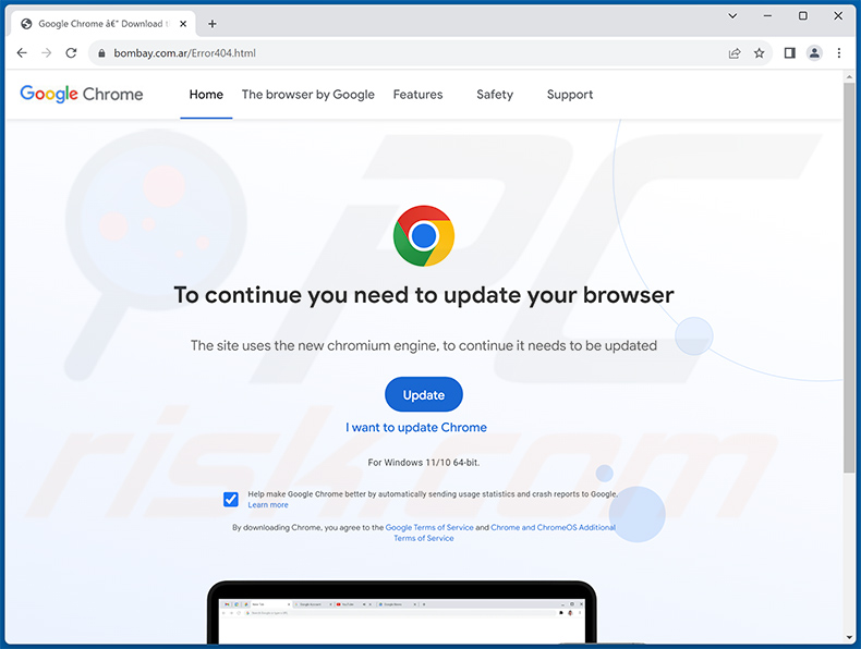 Malware-verbreitende Webseite zgRAT gibt sich als Google Chrome Update aus