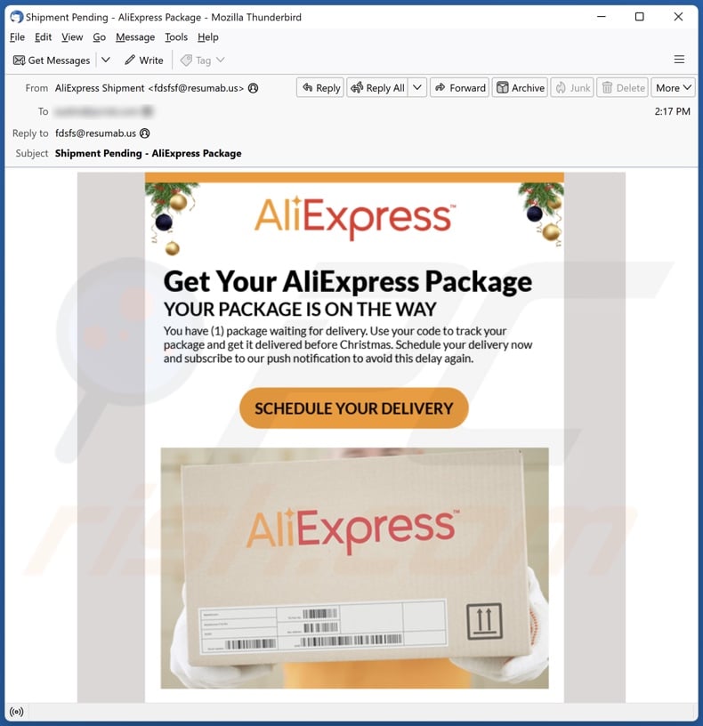 AliExpress Package E-Mail Spam-Kampagne