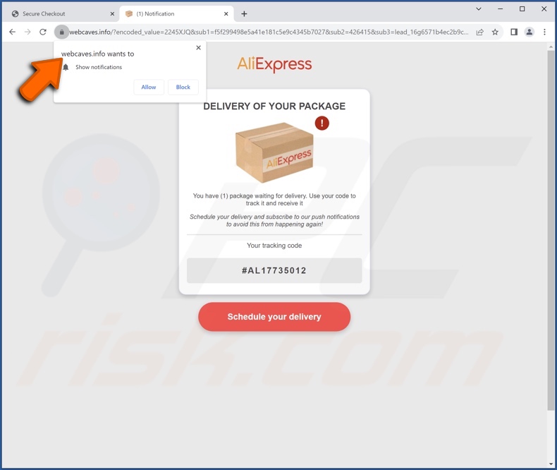 Von der AliExpress Package Betrugs-E-Mail geförderte Phishingseite 1