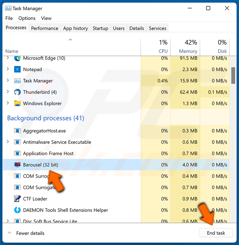 Beenden Sie Barousel mit dem Task-Manager