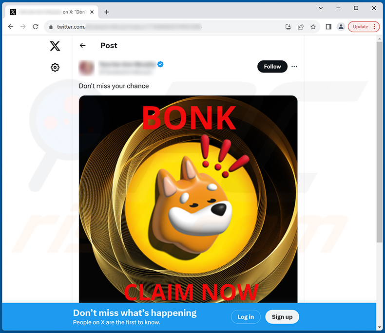 Betrügerischer Twitter (X) Beitrag bewirbt den Bonk Coin Airdrop Glücksspiel-Betrutg