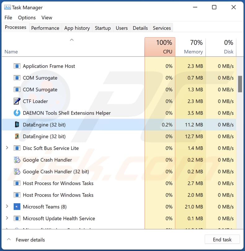 DataEngine Malware läuft im Task Manager