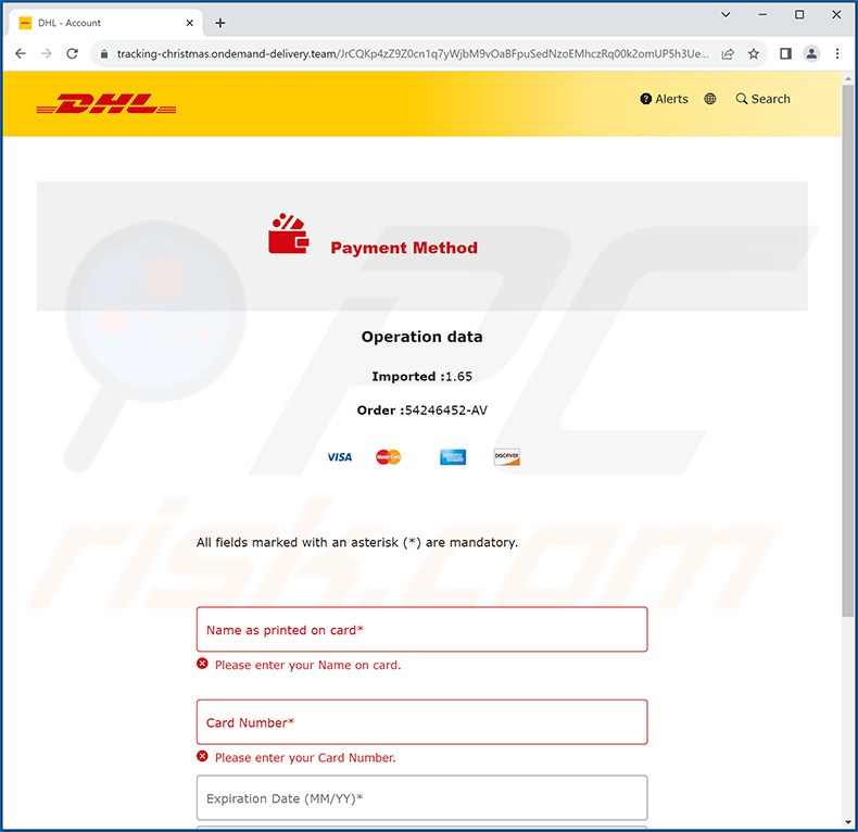 Phishing-Seite gefördert durch den DHL Unpaid Duty E-Mail-Betrug (Seite 2)