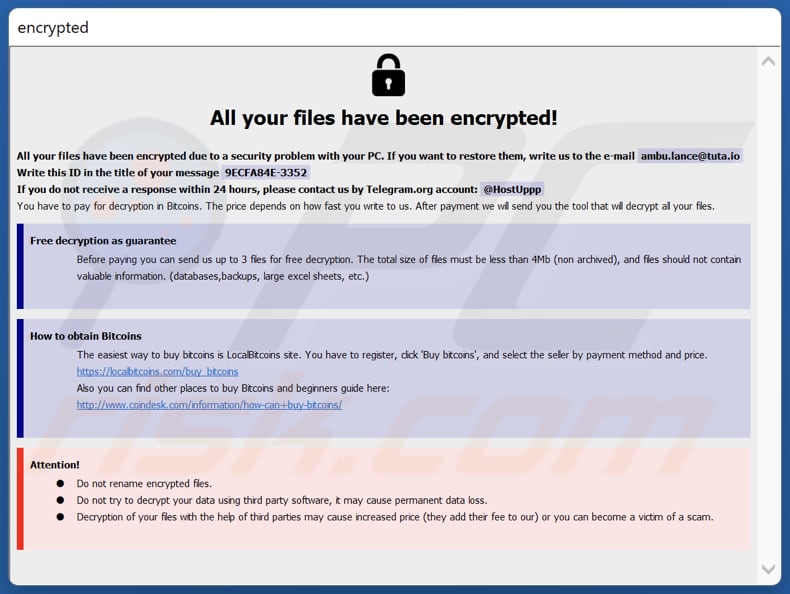 Elpy Ransomware Lösegeldforderung (info.hta)